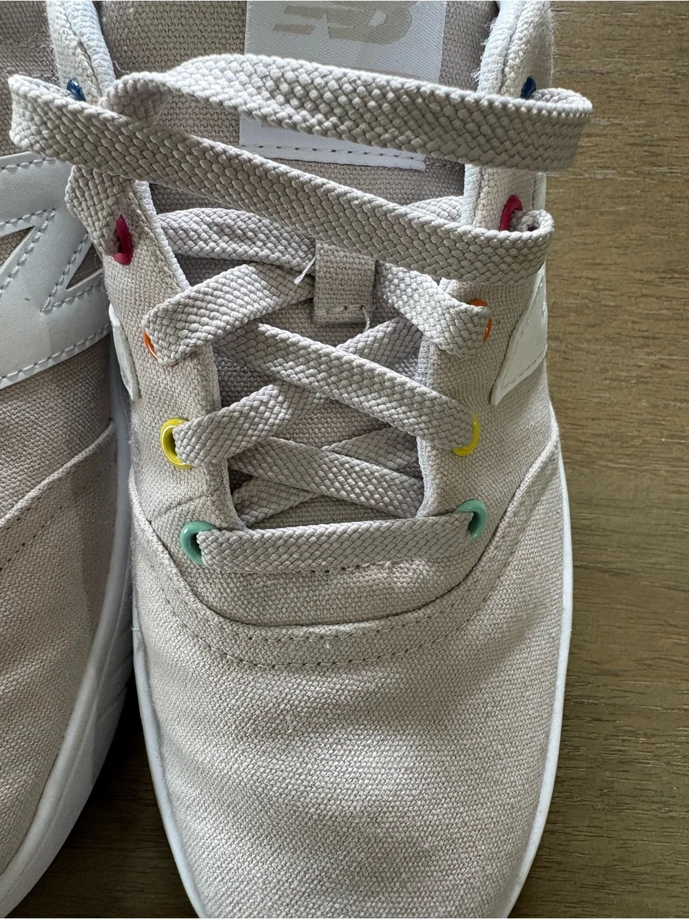 New Balance Isaac Mizrahi Beige Low Cut  Sneakers with Rainbow Eyelets 9.5